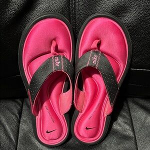Nike Black and Pink Sandals